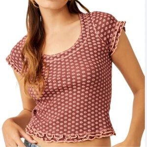 FREE PEOPLE Garner Knit Top In Red